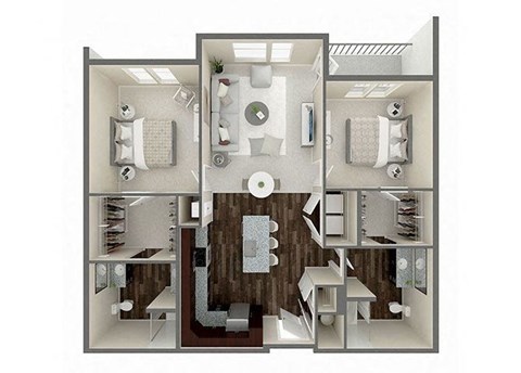 Floor plan for 2 beds, 2 baths, 1102 sqft